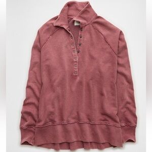 American Eagle AE Big Hug Henley Sweatshirt, Earthen, Small, Oversized